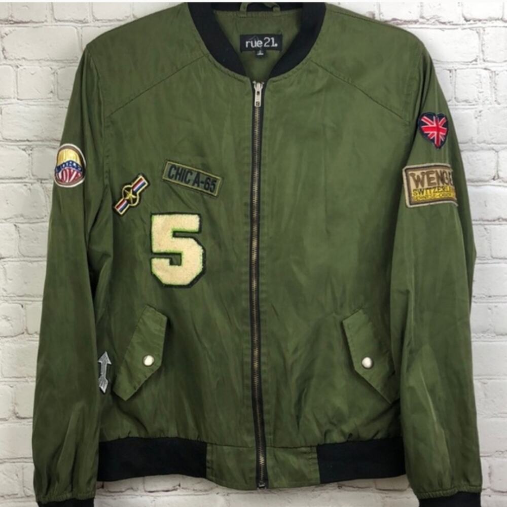 Rue 21 Bomber Jacket with Patches Women's Size Small